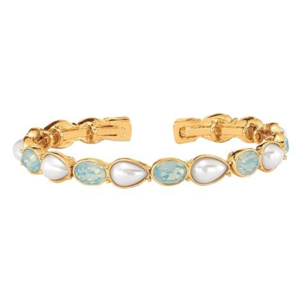 Aqua and pearly cuff bracelet